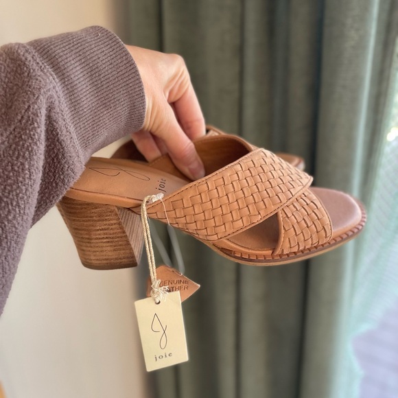 Joie Shoes - Joie Leather Woven Sandals Cross Band Mule/Slide Mid Block Heel - Size 8 - NWT